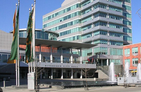 Kitchener City Hall, a prominent building in Kitchener, Ontario